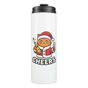 Garrafa Térmica Design de Vetor de Gato de Natal Alegra