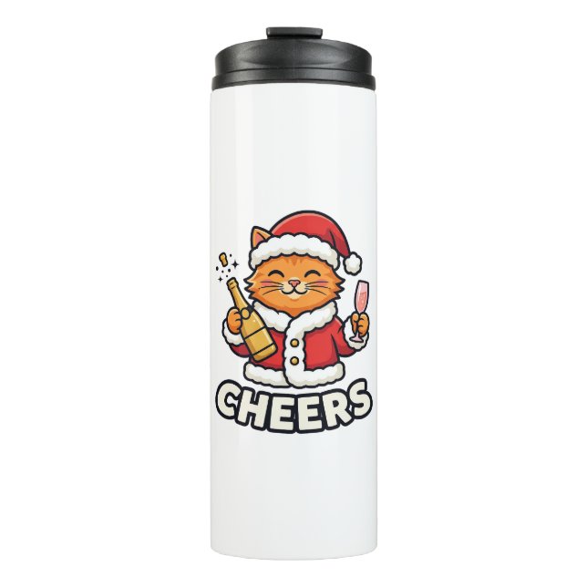 Garrafa Térmica Design de Vetor de Gato de Natal Alegra (Frente)