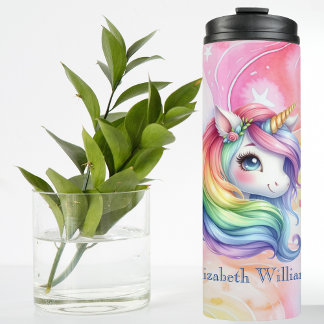Garrafa Térmica Design do Rainbow Unicorn com nome personalizado
