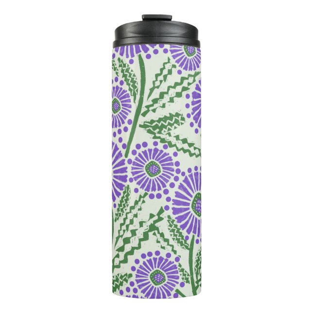 Garrafa Térmica Design Floral Branco, Verde, Lavanda De Bloco (Frente)