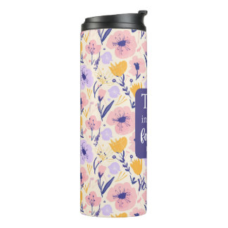 Garrafa Térmica Design Floral Tumbler com Escritura Personalizada