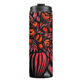 Garrafa Térmica design floral vermelho e preto vibrante