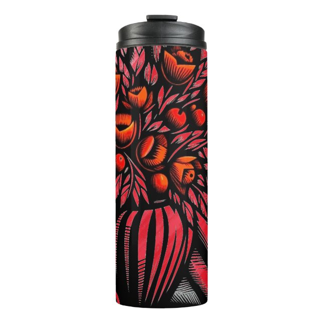 Garrafa Térmica design floral vermelho e preto vibrante (Frente)