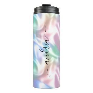 Garrafa Térmica Design Iridescente, Nome em Letra Preta