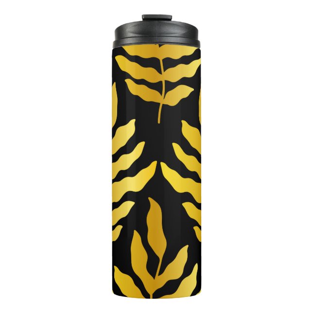 Garrafa Térmica Design moderno com folhas. Folhas tropicais de our (Frente)