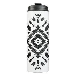 Garrafa Térmica Design Tribal: Preto Branco Desenho-Mão