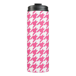 Garrafa Térmica Design Xadrez Houndstooth Rosa Branco
