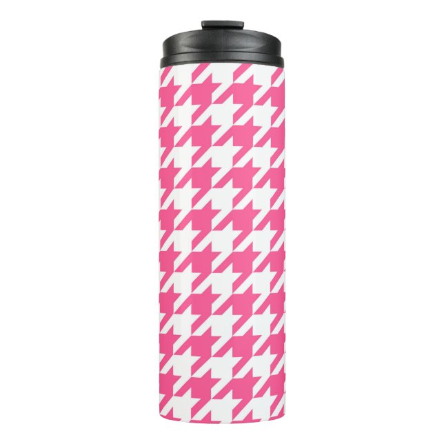 Garrafa Térmica Design Xadrez Houndstooth Rosa Branco  (Frente)