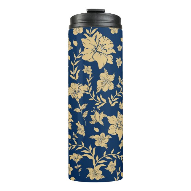 Garrafa Térmica Destaques Dourados de fundo do marinho Tumbler tér (Frente)