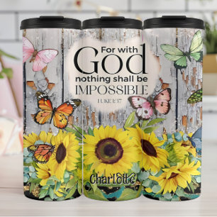 Garrafa Térmica Deus Nada Impossível: Borboletas Girassóis