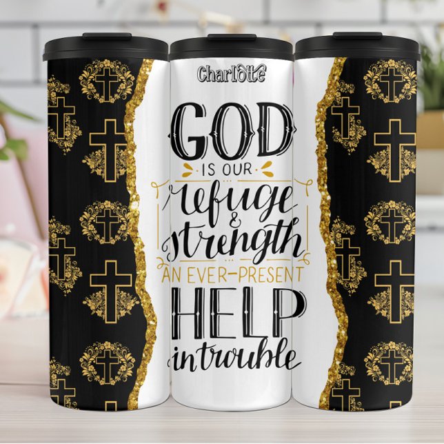 Garrafa Térmica Deus, nossa força de refúgio, um problema de sempr (Criador carregado)