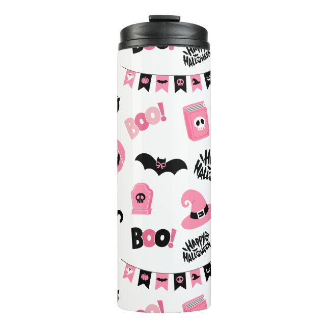 Garrafa Térmica Dia das Bruxas Rosa e Negro (Frente)