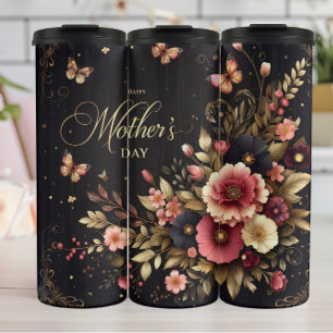 Garrafa Térmica Dia de as mães: Floral Elegante, Matizes Ouros