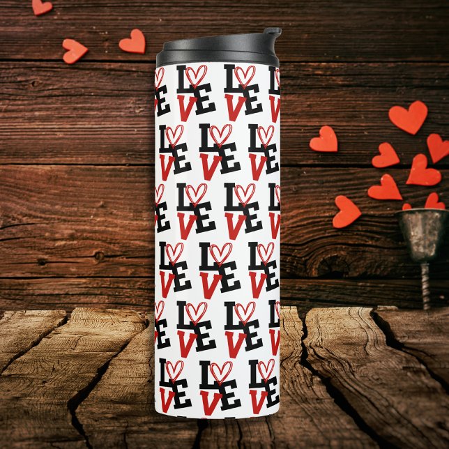 Garrafa Térmica Dia de os namorados Elegante de Amor com Padrão Ve (Elegant Red and Black Pattern Love Valentine's Thermal Tumbler)