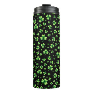 Garrafa Térmica Dia de São Patrício Shamrock de Aquarela em preto