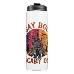 Garrafa Térmica Diga Boo Halloween Assustador Casa Assombrada Gato