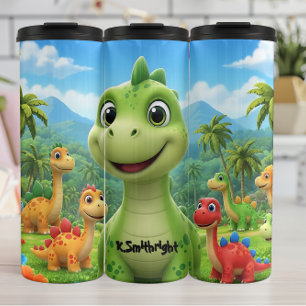 Garrafa Térmica Dinos Dinossauros de Desenho Animado Amigáveis Par