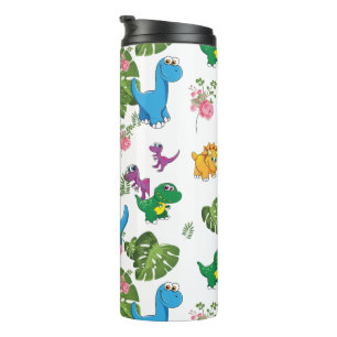 Garrafa Térmica Dinossauro engraçado, folhas
