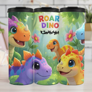 Garrafa Térmica Dinossauros Bebês Coloridos Rugem Floresta