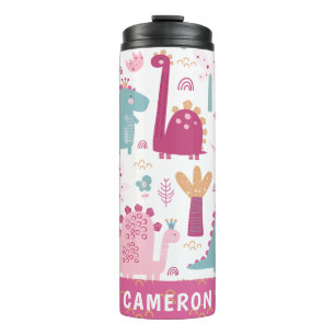 Garrafa Térmica Dinossauros Cor-de-Rosa Bonitos Personalizados