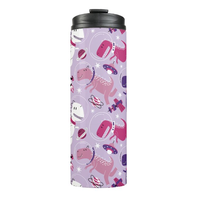 Garrafa Térmica Dinossauros Espaciais, Dinossauros Cutos, Estrelas (Frente)