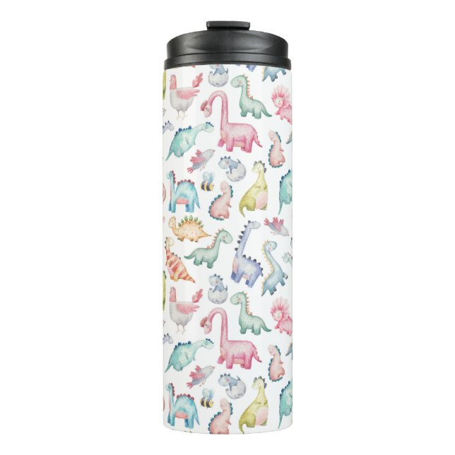 Garrafa Térmica Dinossauros lindos, padrão de aquarela infantil. (Frente)