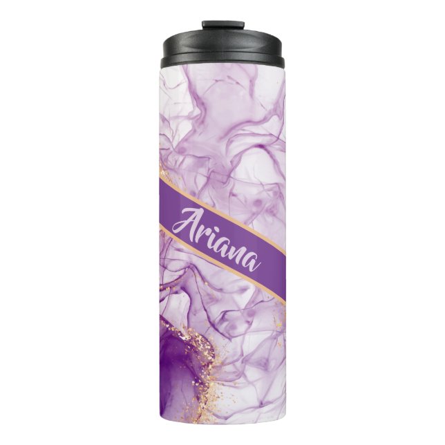 Garrafa Térmica Diversão de Cor da Água Púrpura Fundo com Ouros (Frente)