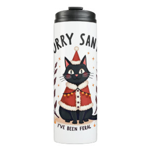 Garrafa Térmica Divertido Desculpe Papai Noel Eu Estive Feral Gato