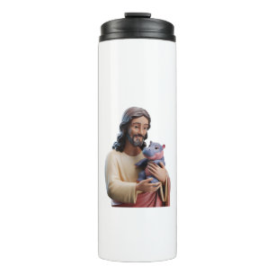 Garrafa Térmica Divine_ Jesus e Moo Deng na Harmonia Artística Tan