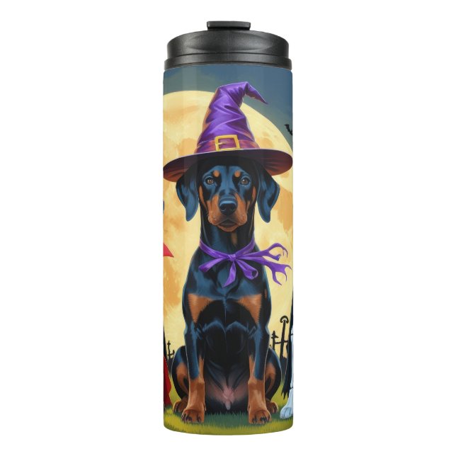 Garrafa Térmica Doberman Dogs Pumpkin Halloween Engraçado (Frente)