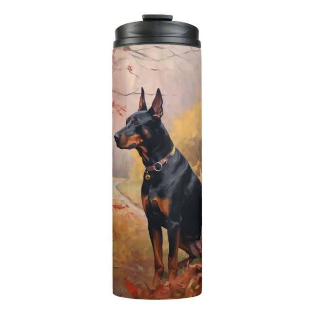 Garrafa Térmica Doberman no outono deixa cair inspiração (Frente)