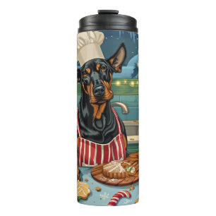 Garrafa Térmica Doberman Pinscher Holiday Baking Festivo Natal