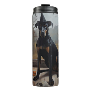 Garrafa Térmica Doberman Pumpkins Halloween Scary