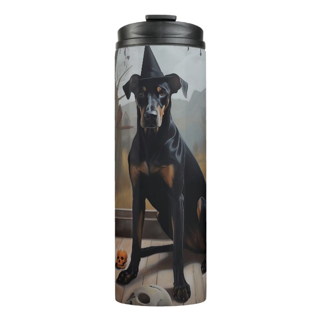 Garrafa Térmica Doberman Pumpkins Halloween Scary (Frente)