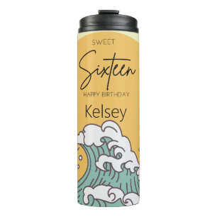 Garrafa Térmica Doce Dezesseis Ondas em Nome do Monograma Sun