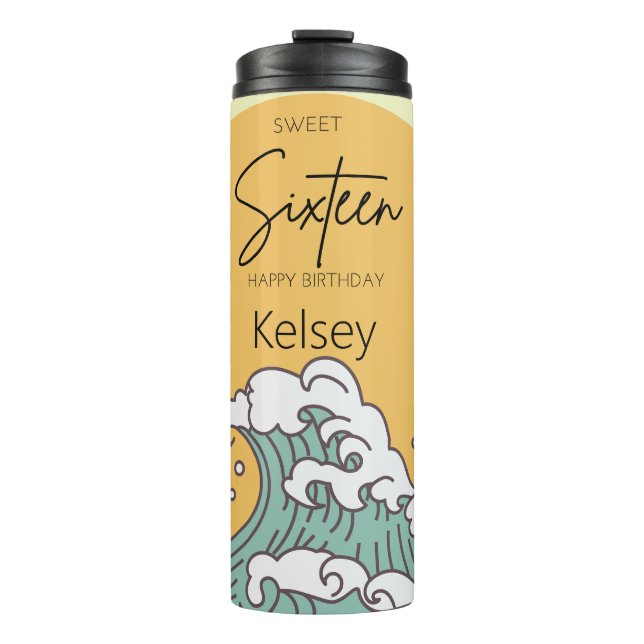 Garrafa Térmica Doce Dezesseis Ondas em Nome do Monograma Sun (Frente)