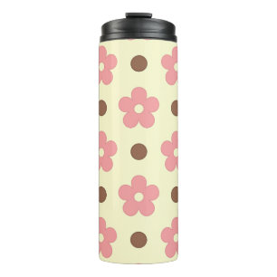 Garrafa Térmica Doce Floral Rosa e Pontilhado Marrom Retro