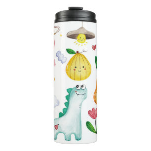 Garrafa Térmica Dodles de aquarela Kawaii, pronto para autocolante