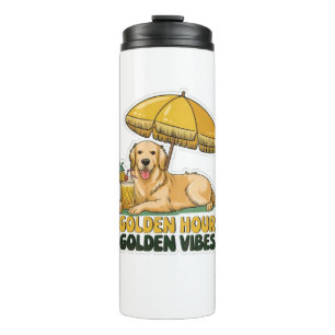Garrafa Térmica Dog Beach Sticker Ouro Retriever com Pina