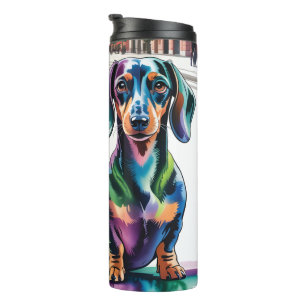 Garrafa Térmica Dois Dachshunds Coloridos na Praça de uma Cidade E