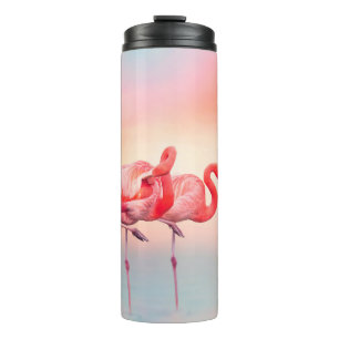 Garrafa Térmica Dois flamingos cor-de-rosa na água do sunsetflamin