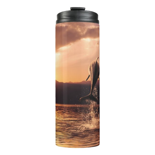 Garrafa Térmica Dolphin Sunset: Belo Salto Oceânico (Frente)