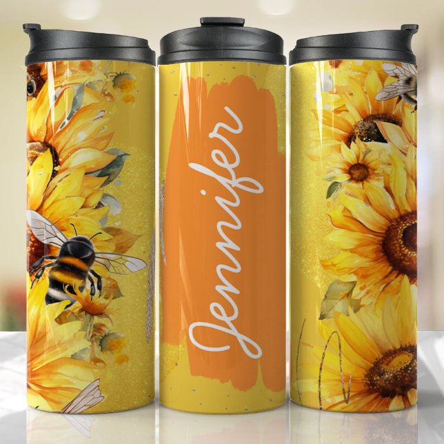Garrafa Térmica Dom Personalizado De Abelhas De Girassol (Floral Personalized Tumbler)
