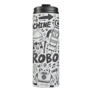 Garrafa Térmica doodle robot element, illustrator line tools drawi