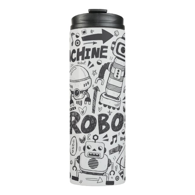 Garrafa Térmica doodle robot element, illustrator line tools drawi (Frente)