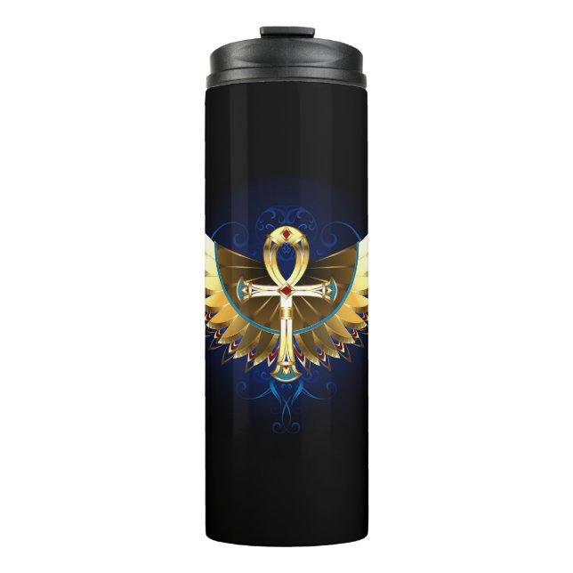 Garrafa Térmica Dourada Ankh com Asas (Frente)