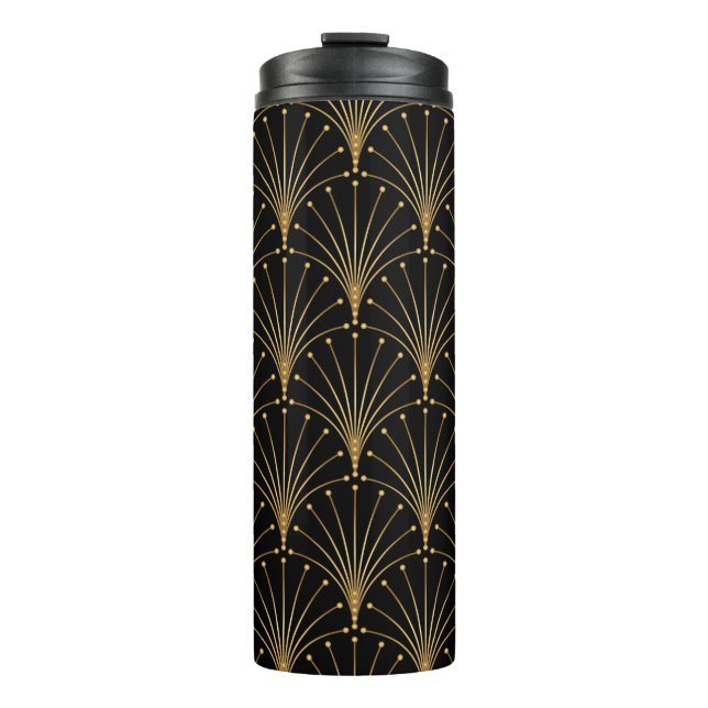 Garrafa Térmica Dourado e preto. Contexto luxuoso (Frente)