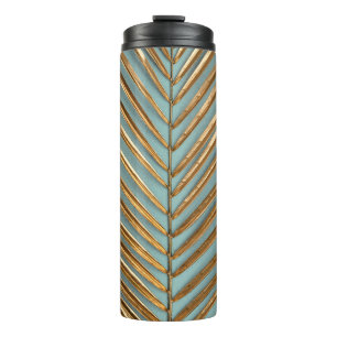 Garrafa Térmica Dourado Pintado Padrão de Palma Tropical