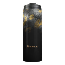 Garrafa Térmica Dourado Preto Estampa de Leoparda Cheetah Glamuros