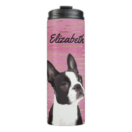Garrafa Térmica Dourado rosa Boston Terrier Dog Lover Nome Animal